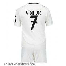 Camisa de Futebol Real Madrid Vinicius Junior #7 Equipamento Principal Infantil 2024-25 Manga Curta (+ Calças curtas)